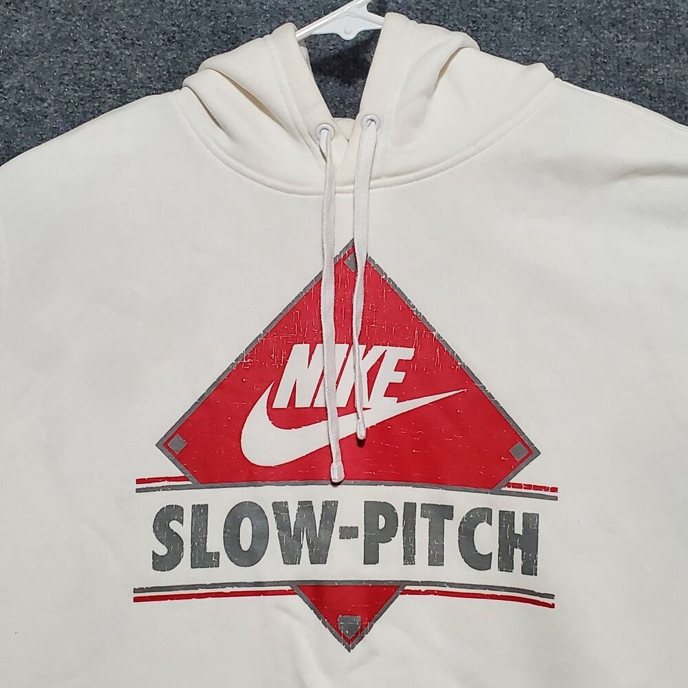 Nike Club Fleece Slow Pitch Hoodie Mens Large White Red Baseball Home Plate Y2K